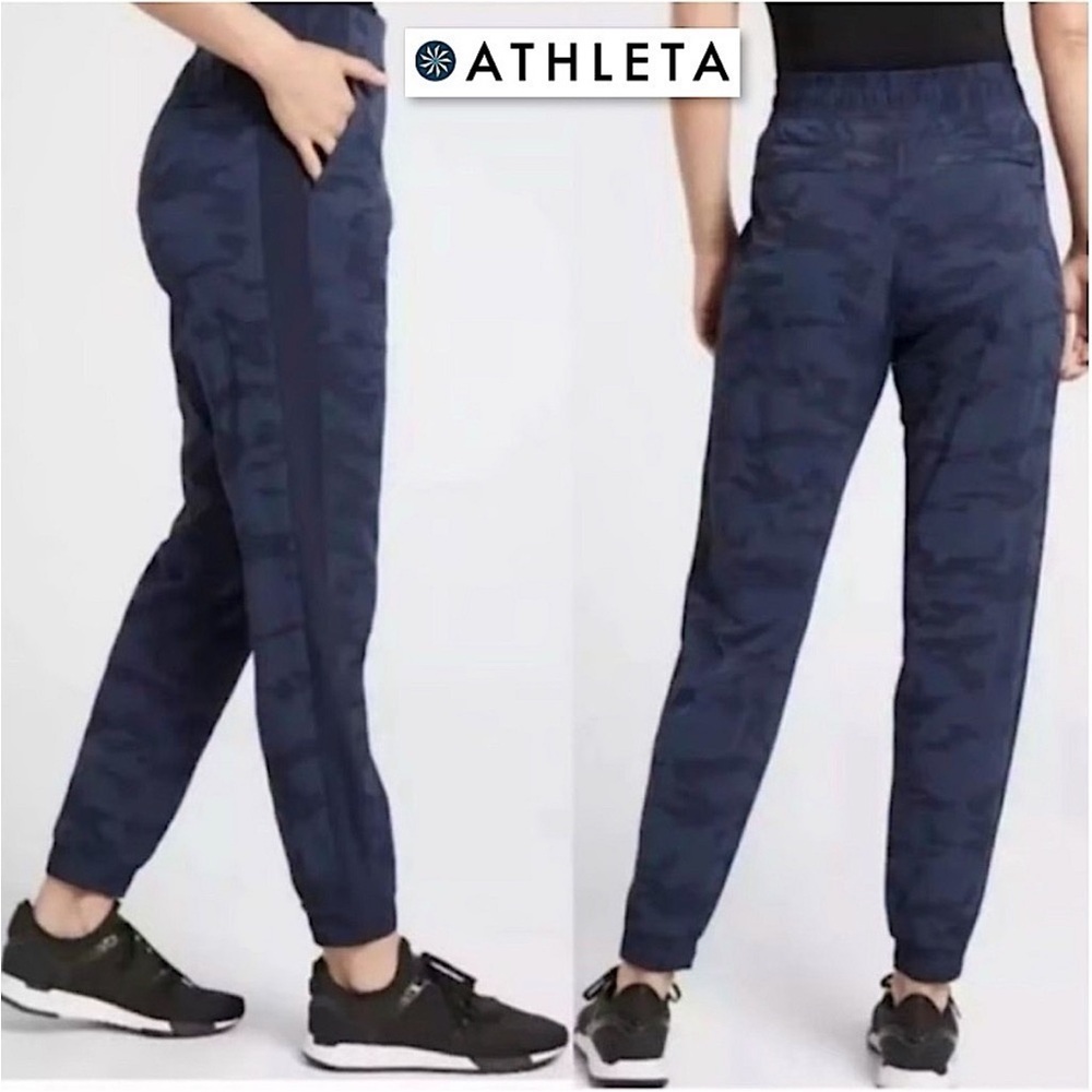 ATHLETA Brooklyn Textured Jogger Blue Camo Pants Travel Pull On‎